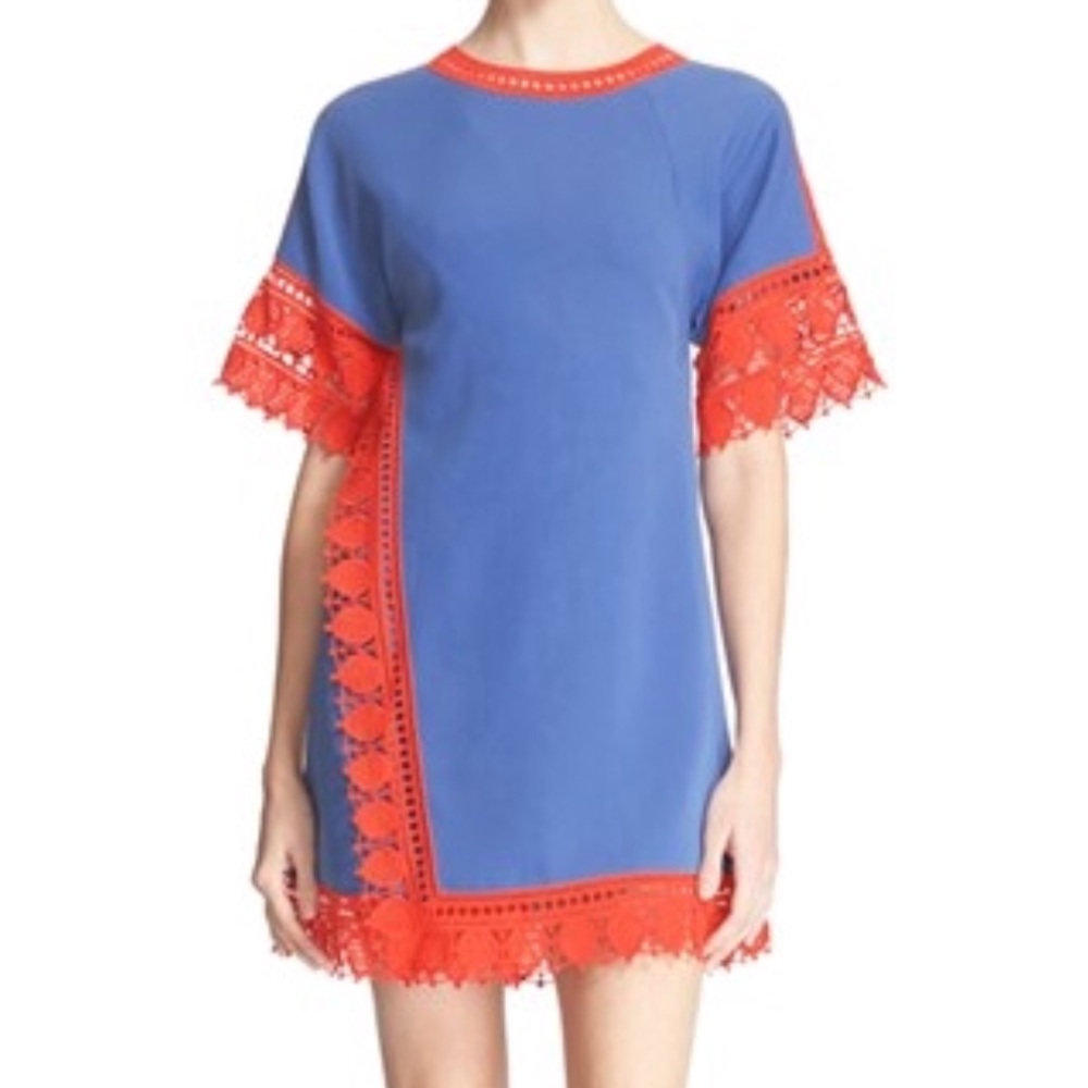 Tory Burch Marissa Dress Blue &Orange Lace Wrap 12